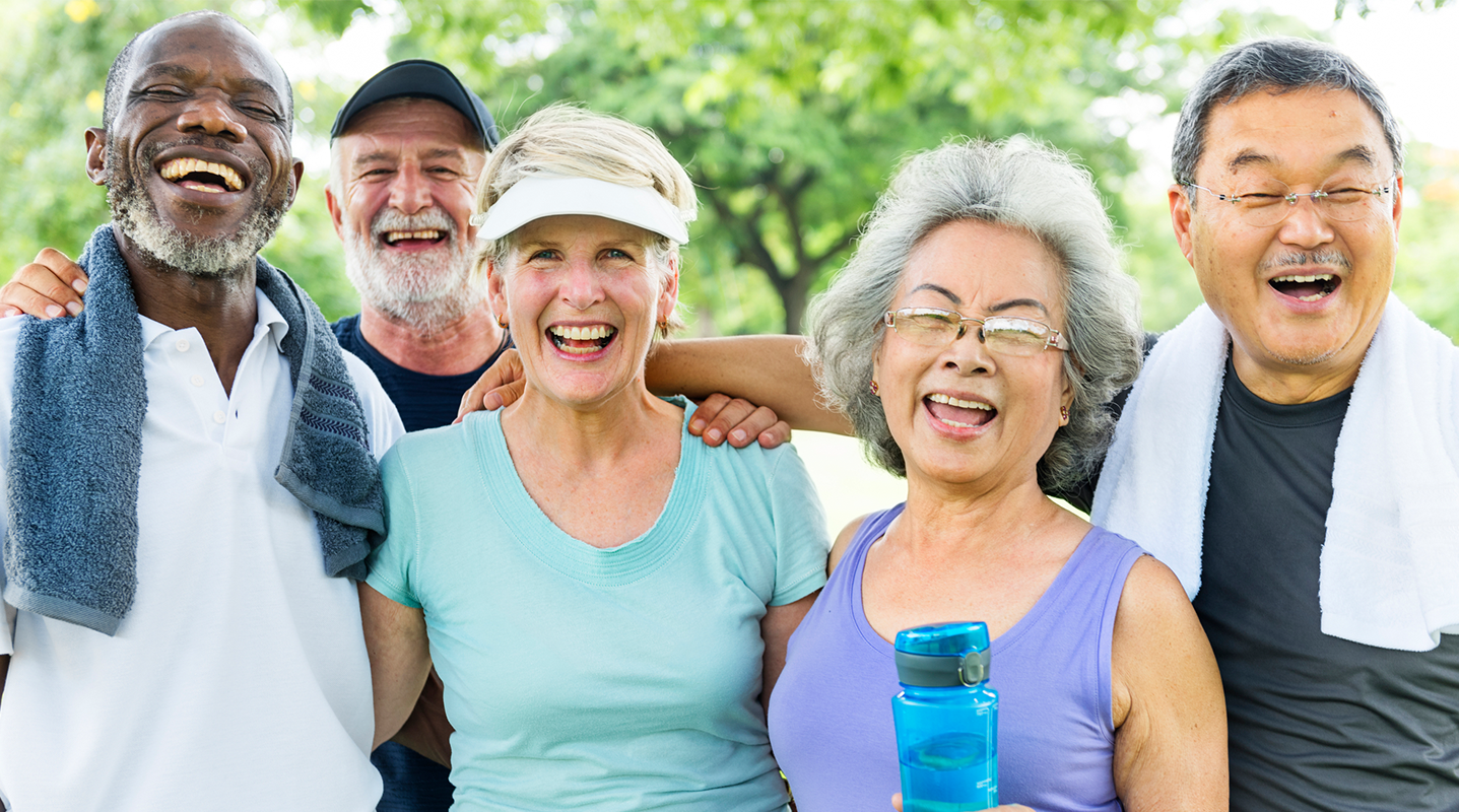 diverse group of active seniors