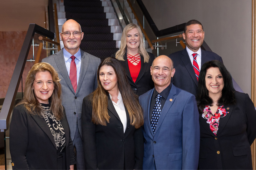 Group picture of Commissioners. Top Row: Steven Harvey Elizabeth Justen Douglas A. Harris.  Bottom Row: Lowrey Violet Laura Raybin Miller Diana Taub